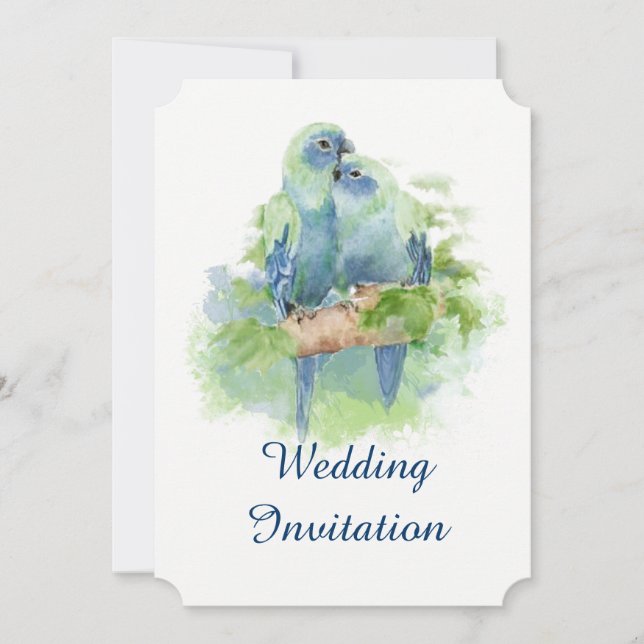Watercolor Blue Parrot Tropical Bird Wedding Invitation (Front)