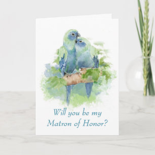 Watercolor Blue Parrot Tropical Matron of Honour Invitation