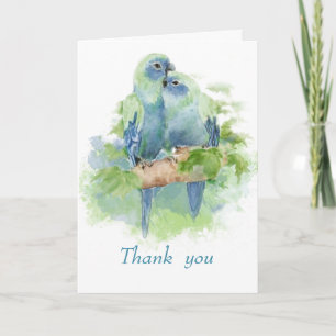 Watercolor Blue Parrots Wedding Thank You Card