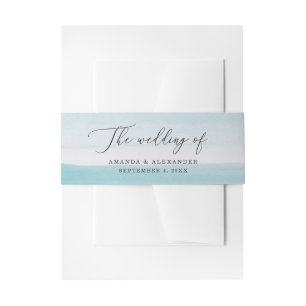 Watercolor blue pastel wedding. Elegant nautical Invitation Belly Band