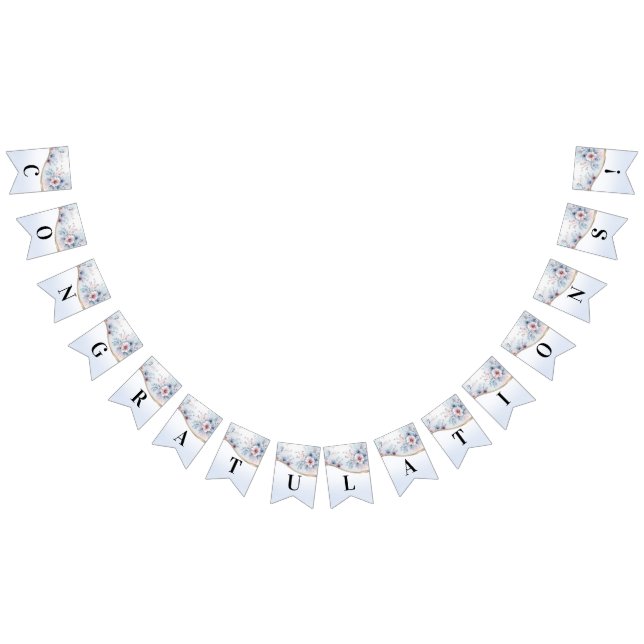 Watercolor Blue Pink Floral Bunting Flag (All)