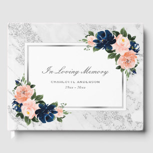 Watercolor Blue Pink Floral Funeral Memorial Guest Book