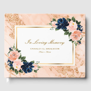 Watercolor Blue Pink Floral Funeral Memorial Guest Book