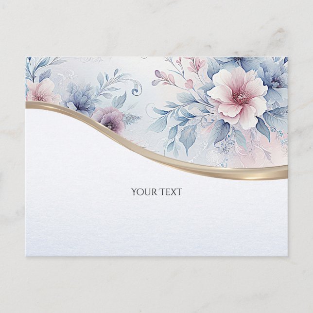 Watercolor Blue Pink Floral Postcard (Front)
