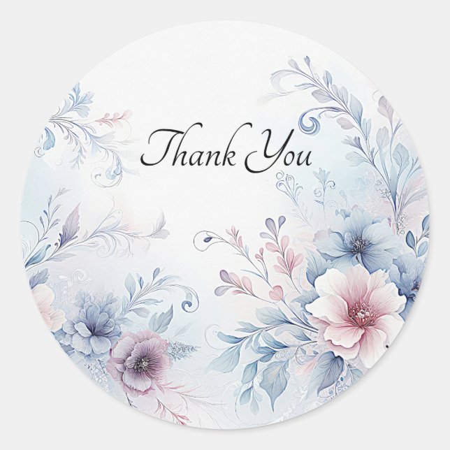Watercolor Blue Pink Floral Sticker (Front)