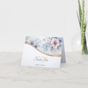 Watercolor Blue Pink Floral Thank You Card