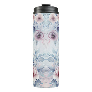 Watercolor Blue Pink Floral Thermal Tumbler