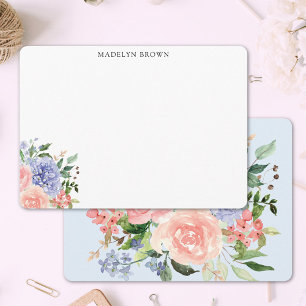 Watercolor Blue Pink Hydrangea Floral Card