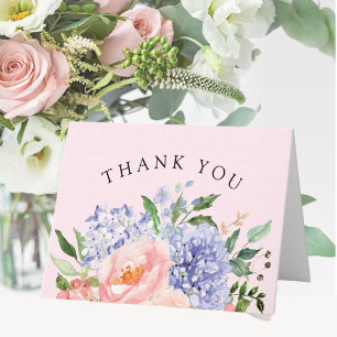 Watercolor Blue Pink Hydrangea Floral Thank You Card