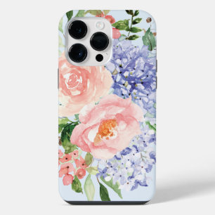 Watercolor Blue Pink Hydrangea Peony Spring Floral iPhone 14 Pro Max Case