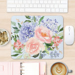 Watercolor Blue Pink Hydrangea Peony Spring Floral Mouse Pad<br><div class="desc">Introducing our Monogrammed Watercolor Blue Pink Spring Floral Mouse Pad. Featuring illustration of blue hydrangea, pink peony, and rose, elegantly in pastel tones. Suitable for nature lovers.</div>