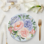 Watercolor Blue Pink Hydrangea Peony Spring Floral Paper Plate<br><div class="desc">Introducing our Monogrammed Watercolor Floral Paper Plates—experience the charm of blue hydrangea,  pink peony,  and rose in soft pastels. Elevate your dining with a touch of spring and botanical elegance!</div>