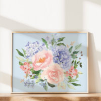 Watercolor Blue Pink Hydrangea Peony Spring Floral