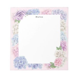 Watercolor Blue Pink Hydrangeas Personalised Notepad