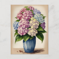 Watercolor Blue Pink Purple Hydrangea Flower