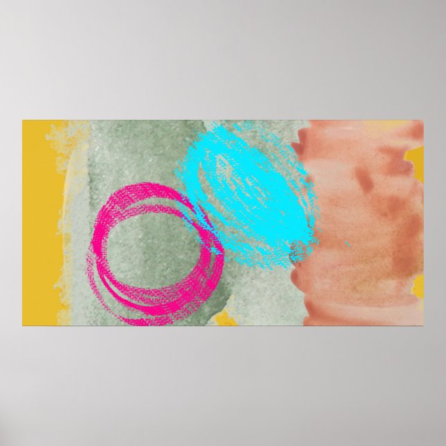 Watercolor Blue Pink Yellow Modern Wall Art (Front)