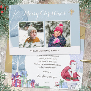 Watercolor Blue Polar Bear Christmas 2 Photo Holiday Card