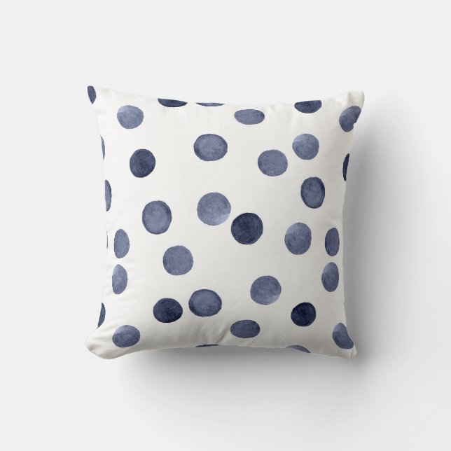 Watercolor . Blue polka dot . Cushion (Front)