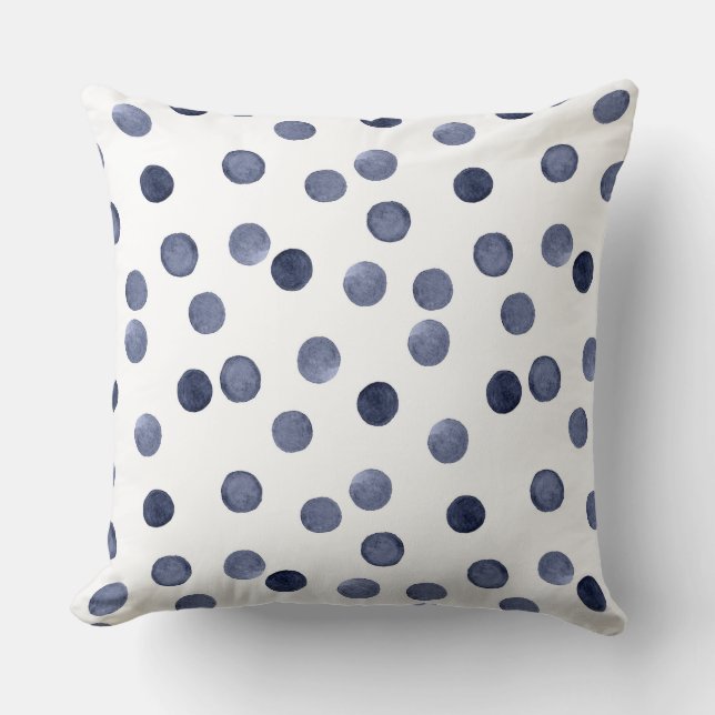 Watercolor . Blue polka dot . Cushion (Front)