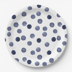 Watercolor Blue polka dot Paper Plate