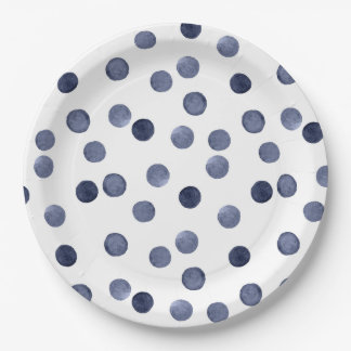 Watercolor Blue polka dot  Paper Plate