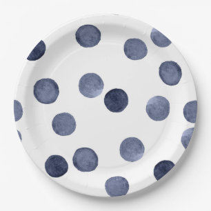 Watercolor . Blue polka dot . Paper Plate