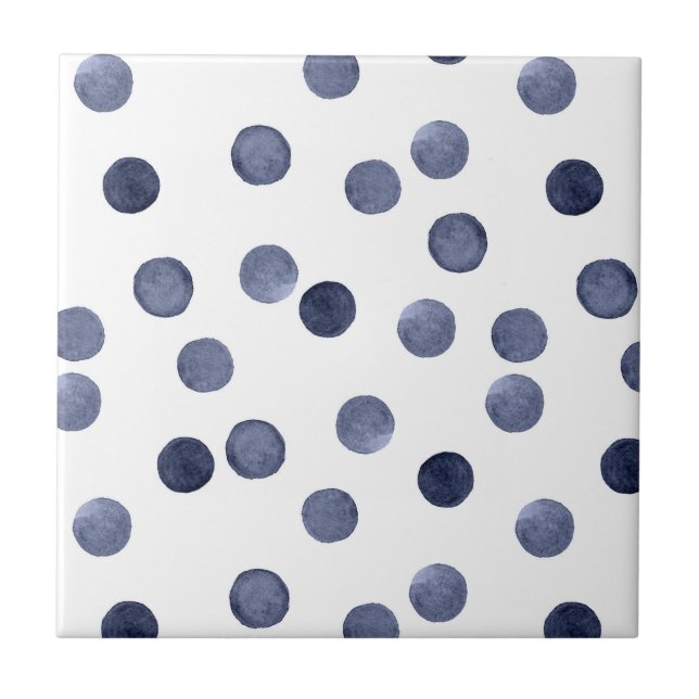 Watercolor . Blue polka dot . Tile (Front)