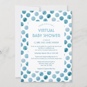 Watercolor Blue Polka Dot Virtual Baby Shower Invitation