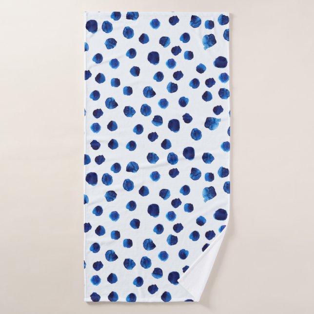 Watercolor blue polka dots seamless pattern bath towel (Bath Towel)
