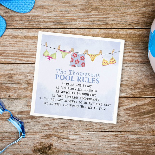 Watercolor Blue Pool Rules Custom Napkin (Creator Uploaded)