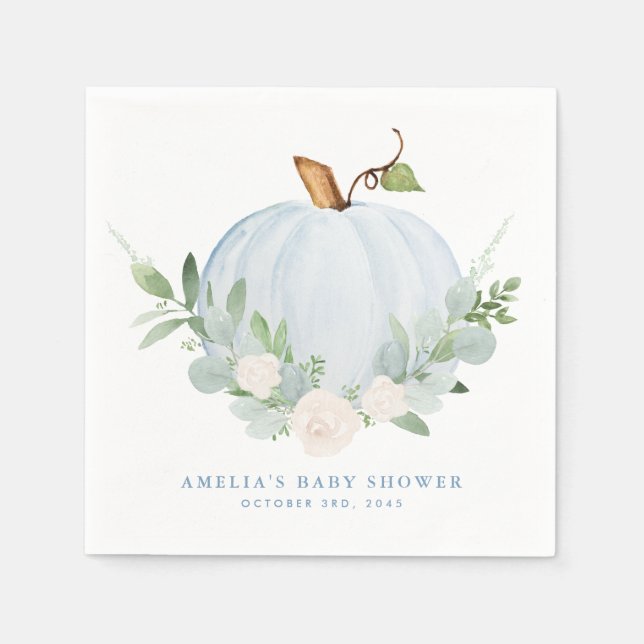 Watercolor Blue Pumpkin Autumn Baby Shower Napkin (Front)