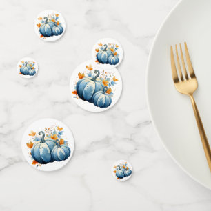 Watercolor Blue Pumpkins & Autumn Leaves Confetti