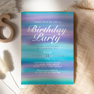 Watercolor Blue Purple Evening Sky Birthday Party Invitation
