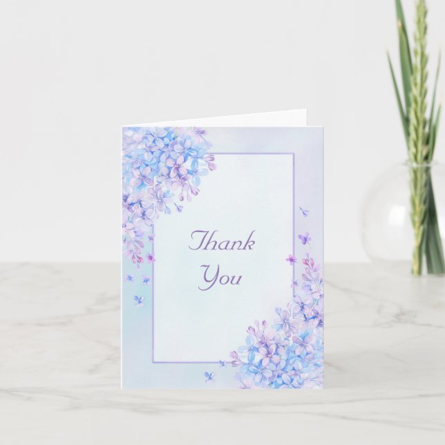 Watercolor Blue Purple Lilac Thank You Card (Front)