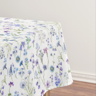 Watercolor Blue Purple Wildflower Floral Pattern Tablecloth