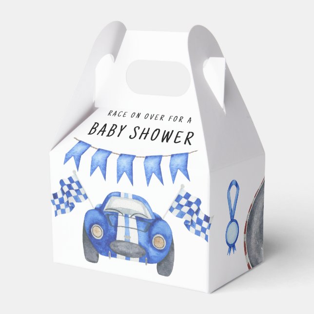Watercolor Blue Race Car Baby Shower  Favour Box (Front Side)