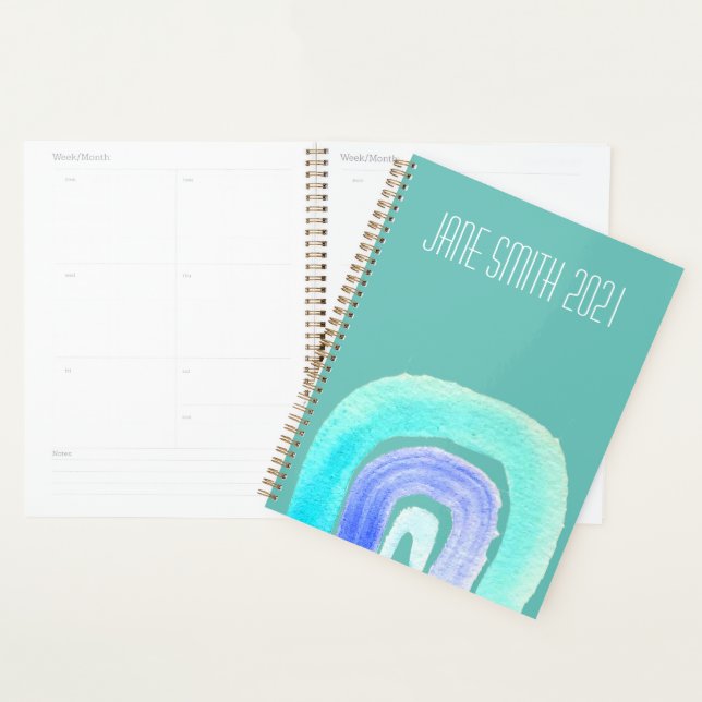 Watercolor blue rainbow colourful design planner (Display)