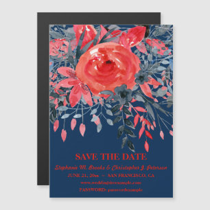 Watercolor Blue Red Rose / Website Save the Date Magnetic Invitation