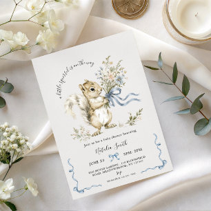 Watercolor Blue Ribbon Squirrel Baby Shower  Invitation