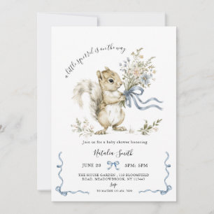 Watercolor Blue Ribbon Squirrel Baby Shower  Invitation