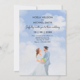 Watercolor blue romance couple wedding invitation
