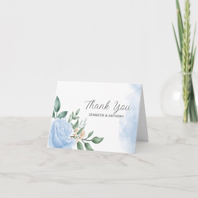 Watercolor Blue Rose Thank You Card (Front)