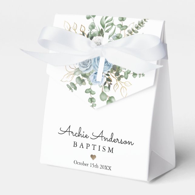 Watercolor Blue Roses Baptism Christening  Favour Box (Front Side)