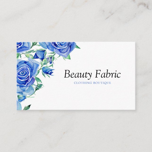 Watercolor Blue Roses Fashion Clothing Store Business Card (Front)