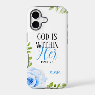 Watercolor Blue Roses with Leaves Girly Faith