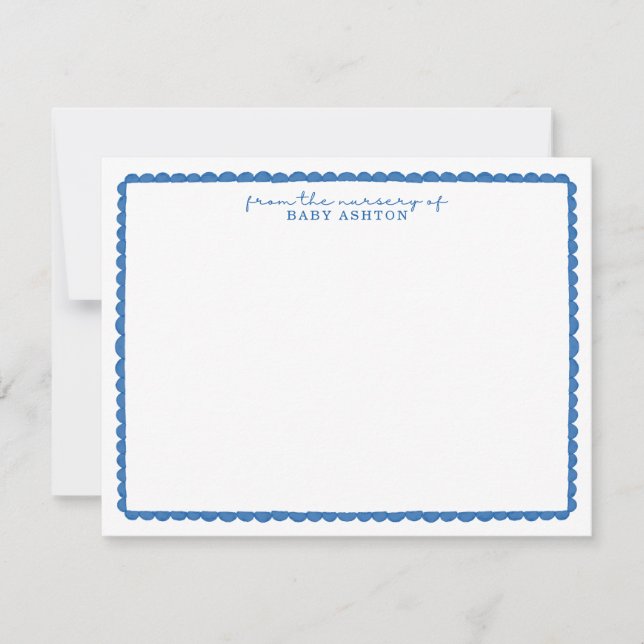 Watercolor Blue Scalloped Nursery Note Card (Front)