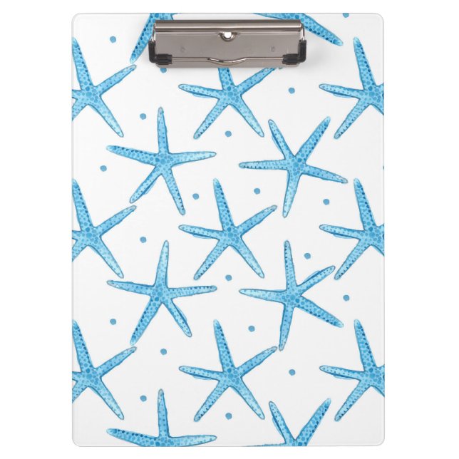 Watercolor Blue Sea Stars Pattern Clipboard (Front)