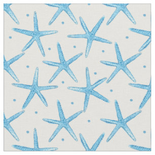 Watercolor Blue Sea Stars Pattern Fabric