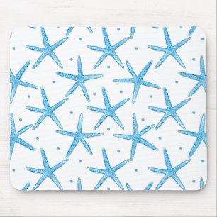 Watercolor Blue Sea Stars Pattern Mouse Pad