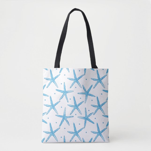 Watercolor Blue Sea Stars Pattern Tote Bag (Front)
